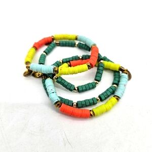 Erimish Neon Coral Turquise Green Beaded Boho Bracelet Stack Set Of 4